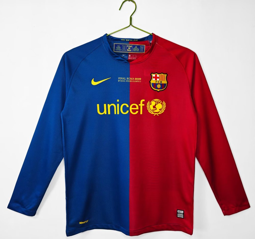 Retro 08/09 Barcelona Home Long Sleeve Soccer Jersey