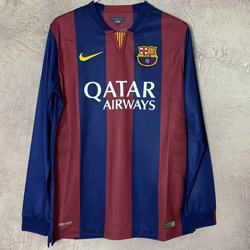 Retro 14/15 Barcelona Home Long Sleeve Soccer Jersey