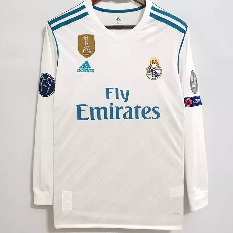Retro 17/18 Real Madrid Home Long Sleeve Soccer Jersey